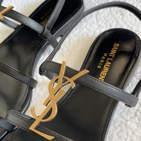 Saint Laurent Cassandra  YSL Logo Calfskin Flat Sandals - Picture 5 of 16